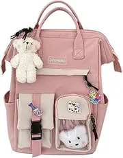 [BUEXD] Teenage Girls' Backpack, Kawaii Rucksack Multi-Grid Backpack Japanese Cute Middle School High School Students Bookbag with Cute Pendants