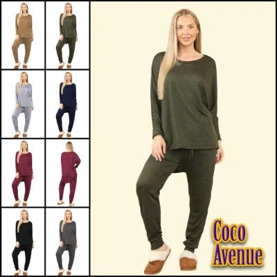 Ladies High Low Tracksuit Batwing Top Jogger Bottoms Plain Loungewear 2 Pcs Set
