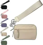 [Generic] Wallet 2nd Gen RFID With Chapstick Holder, Zippered Card Case With ID Window/Hand Strap, The Pouch Wristlet (Beige)