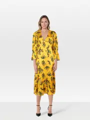 Yellow Floral Midi Dress