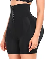 [Trinorla] Women Hip Padded Butt Lifter Shapewear Tummy Control Shorts Hook Closure Removable 4 Pads for Bigger Butt