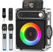 Karaoke Machine with Two Wireless Microphones Portable Bluetooth Speaker