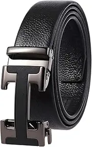 [VJK] Men's Leather Belt Ratchet Belt Dress with Premium Leather Slide Belt with Easier Adjustable Automatic Buckle Casual Accessories for Every Occasion (49in)