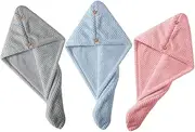 Ipetboom 3Pcs Hair Drying Towel Wraps Fast Absorbent Hair Turbans for Women Soft Fleece Head Wraps Grey for Quick Drying Bathing and Travel Use