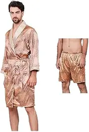 [Seres] Men's Satin Pajama Robe and Short Pants with Elegant Patterns,Ice Silk Pajamas Robe made of Artificial Silk,10+ Colors,丝绸睡袍