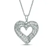 0.2 CT. T.W. Natural Diamond Layered Heart Pendant in Sterling Silver