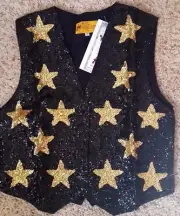 SEQUIN STAR VEST GOLD BLACK TOP- JC Seq WOMENS Sm Theater Rodeo New Year NWT