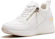 [ANJOUFEMME] Ladies Wedge Heel Trainers - Womens Fashion High Heel Trainers, Lace-up Casual Shoes, Platform Canvas Shoes