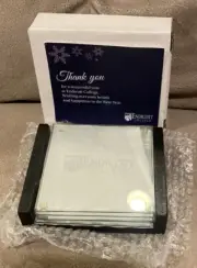 Endicott College Drink Coaster Set *Etched Glass 3-1/2” with Holder *NEW