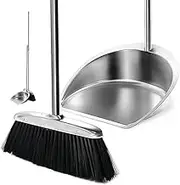 GUDAJIN Broom and Dustpan Set, Household Thick Stainless Steel Garbage Scoop, Upright Long Handle Broom, Suitable for Hall Floor, Courtyard, Home Kitchen and Office Use (Black)