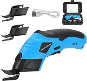 Electric Scissors for Fabric, 2025 Upgraded Cordless Electric Scissors for Cardboard Cutter for Fabric Cardboard Carpet Leather Felt with Charger (With 2 Blade & Box)