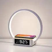 Bedside Table Lamp, WILIT Touch Lamp with Alarm Clock with Wireless Charging Wake-up Light, LED Desk Lamp 3-Grade Dimmable Nightstand Reading Lamp for Bedroom, Living Room, Office