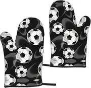 [COMAAM] Soccer Black Insulation Gloves (2-Piece Set) Microwave Oven Gloves For Barbecue Cooking And Baking