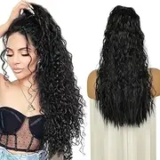 PHOCAS Drawstring Ponytail Extension,Long Wavy Ponytail Extension Black Synthetic Hairpiece Long Hair Extension for Women Daily Use (24inch)