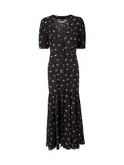 Black Floral Print Buttoned Maxi Dress