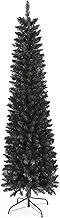 658 Tips Artificial Pencil Christmas Tree Halloween Tree, 6ft Pure Black Xmas Hallowmas Pine Trees with Metal Stand Perfect for Christmas/Halloween/Parties/Holiday Indoor Outdoor Decoration