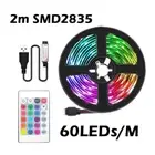 60Leds/M USB LED Lights Strip Tape 2M 2835 24 Key IR Remote Control for Kitchen