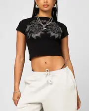 [ED HARDY] Ed Hardy Women's Rose Baby T-shirt Black - Size M M Black