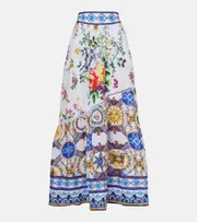 [Camilla] Camilla Printed linen maxi skirt AU 14 white