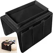 WADY Couch Armrest Table, Sofa Armrest Organizer With 6 Pockets, Sofa Armrest Organizer, Used for Recliner, Sofa Armchair, Bedside Storage Bag, Can Store Cell Phones, Tablets, Books, Drinks Et (Black)