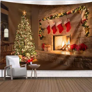 130180高絨毛北歐風格壁毯 聖誕樹壁爐臥室客廳掛布 (5.2折)