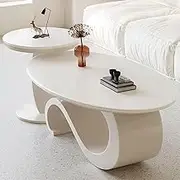 Nesting Coffee Table Set of 2, Round + Oval Coffee Table, Spherical Base Design, Can Be Used Separately/Together, for Bedroom Dining Room(39in+20in)