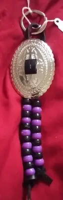Purple & Black Acrylic Beaded Large Oval Concho Keychain