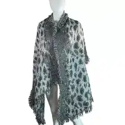 I.n.c. International Concepts Animal-Print Sequined Fringe Wrap, - Grey