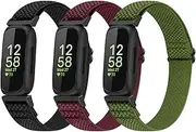 enkic 3 Pack Elastic Strap Compatible with Fitbit Inspire 3/Fitbit Inspire 2/Fitbit Inspire/Inspire HR/Fitbit Ace 3/Ace 2 Strap, Adjustable Stretchy Nylon Sport Replacement Wristband for Men Women