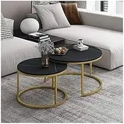 Nesting Coffee Tables Modern Nesting Coffee Table Set of 2, Accent Marble Look Coffee Table & End Table Sets with Iron Frame，Leisure Cocktail Table for Living Room Office Balcony