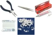 Bead Tip Kit - Pliers, Tweezers, Cement,White Bead Cord #4 & 25 Bead Tips