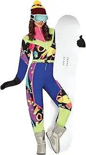 FIESTAS GUIRCA Retro Ski Suit Fancy Dress Women - Colourful 80s Ski Shell Suit Overall Funny Womens Costume - 90s Snowboarder Skier Snowsuit Tracksuit Bachelorette Party Hen Do Fancy Dress Women