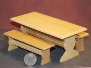 Dollhouse Miniature Kitchen Trestle Table Set 1:12 inch scale E15 Dollys Gallery