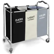 Laundry Basket with Wheels, 240l Laundry Hamper with 3 Section Laundry Bag fo...