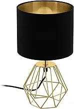 EGLO Carlton 2 Table lamp, 1-Flame Vintage lamp, Bedside lamp Made of Steel and Fabric, Colour: Gold, Black, Socket: E14, incl. Switch