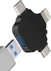 USB C Lightning Micro USB Male to USB-A Female OTG Adapter (3-in-1) for iPhone 16 15 14 Pro Max for Apple MacBook for IPad Type C Compatible for Samsung Cable Converter Thunderbolt Camera Flash Drive