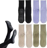 [ESOMAVRIX] Pilates Socks for Women 4 Pair 4 Color Professional Non-Slip Yoga Socks Average Size Sweat-Absorbent Deodorant Cotton Grip Sock for Home, Gym, Dancing Room, Pilates Socks/4343