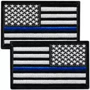 2-Piece Thin Blue Line Flag, Regular and Reversed, Embroidered American Flag