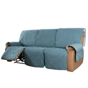 Recliner Sofa Cover with Pocket, Slipcovers Reversible Washable Elastic Adjustable Strap for home(3 Seater, Stone Blue）