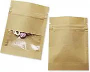 100PCS Small Brown Reusable Good Sealing Coin Envelopes Bags with Clear Window Kraft Paper Heat Seal Packets for Money Packing Storing Small Items Wages Notes Beads Stamps (2.8x3.5 inch)