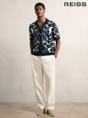 Reiss Navy Blue/White Albert Paisley Jacquard Knit Shirt (H21893) | $280