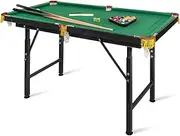 47" Portable Pool Table, Folding and Lifting Billiard Table for Kids and Family, Adjustable Height Pool Table Games for Indoor Outdoor, Includes Cues, Balls, Chalk, Cleaning Brush, Tripod