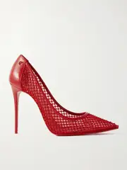 [Christian Louboutin] Christian Louboutin - Sporty Kate 100 Crystal-embellished Leather-trimmed Mesh Pumps - Red - IT36 IT 36 Red