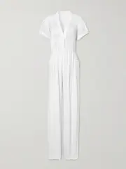 [Norma Kamali] Norma Kamali - Geralyn Belted Paneled Jersey And Mesh Jumpsuit - White - x large x large White