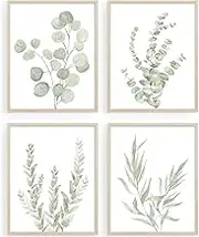 Howwii Botanical Boho Bathroom Decor Wall Art Prints, UNFRAMED Sage Green Plants Decor for Bedroom|Office, Minimalist Eucalyptus Leaves Watercolor Art Prints, Set of 4 Pictures, 8"x10" No Frames