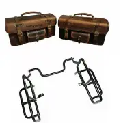 Fit For Royal Enfield Interceptor 650 Rails & Brown Leather Saddle Bags Pair