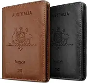 [Generic] 2Pcs Leather Case Passport Holder Cover Wallet Case Passport Travelling Wallet Holder ID Credit Cards Cover Case for Boarding Passes(Brown and Black)