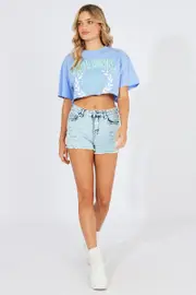 Blue Graphic Tee Santa Monica Varsity Crop T-shirt - Size S, Women's Graphic Tee