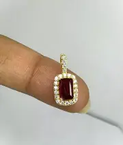 Natural Ruby Or High Quality CZ Charm Pendant-18K Gold Handmade Necklace