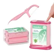 Pink Dental Floss Picks Dispenser, Flossers Large Storage Container, Twin Lin...